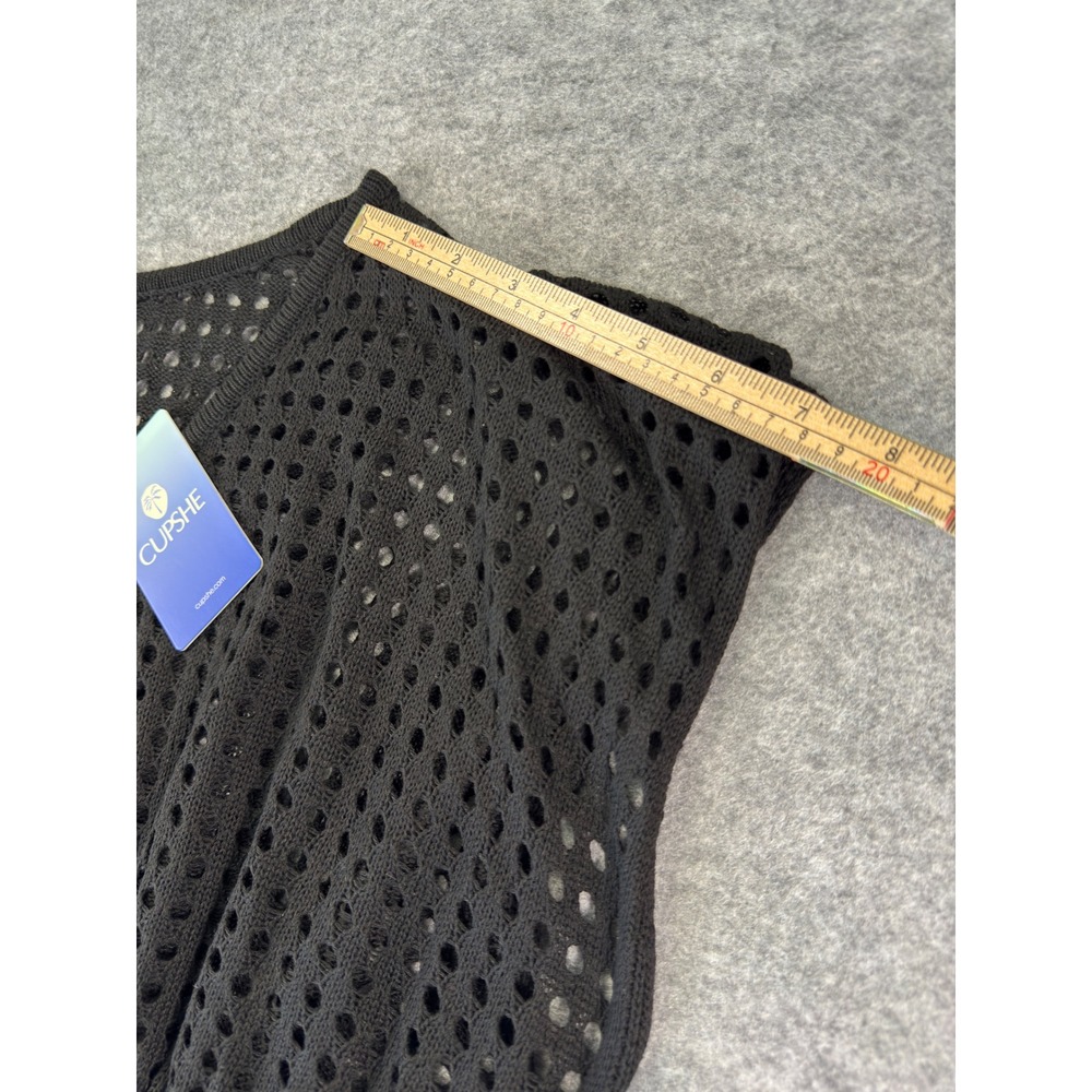 Cupshe Swim Cover Up Women Size L Black Crochet Smocked Waist Boho Mini Dress - Picture 11 of 14